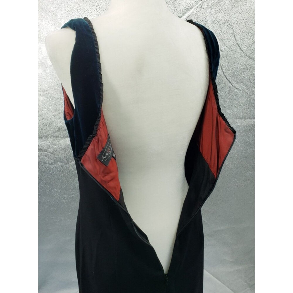 Y2K Nanette Lepore Empire Waist Dress Sz 10 Black Teal Velvet Bodice Whimsygoth - Picture 9 of 11